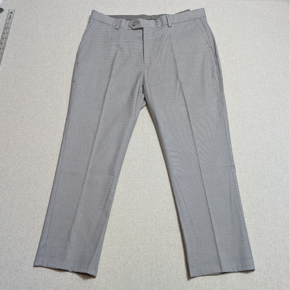 Daniel Cremieux Men's Light Gray Micro-Check Flat Front Pants 36x30 Stretch